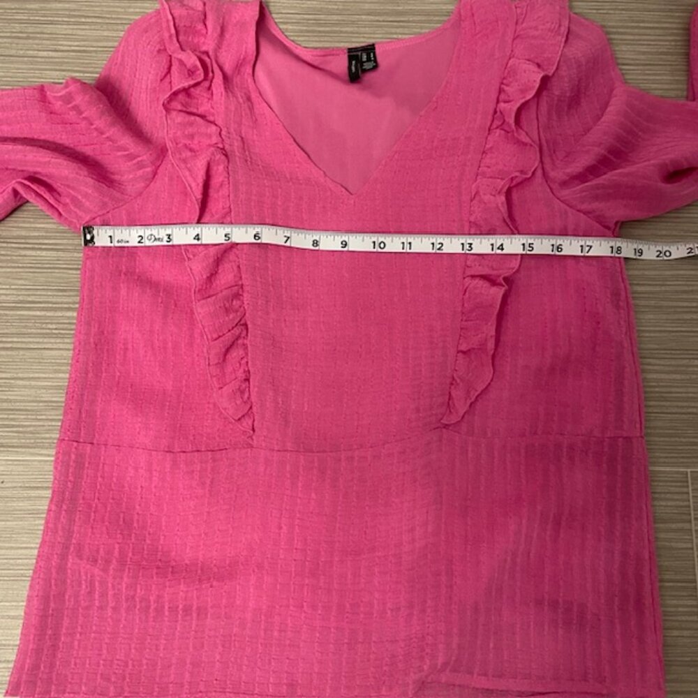 NWOT Vero Moda Pink V-Neck Frill Ruffle Long Sleeve Blouse Top Size Small - Picture 13 of 14